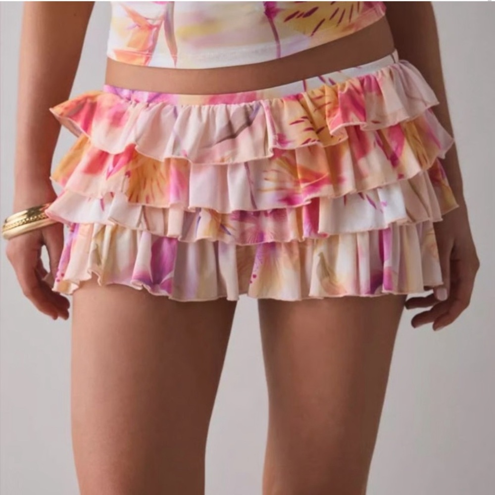 Out From Under Cammy Ruffle Trim Micro Skort Peach XL NWT Coquette Y2K